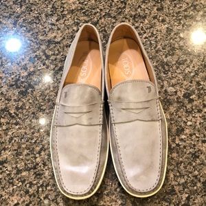 Tod’s Grey leather penny loafers
